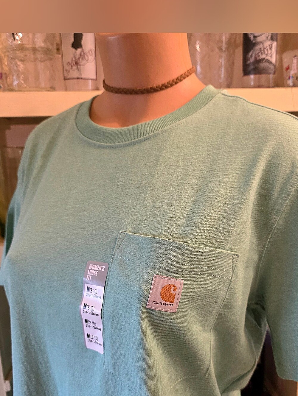 Women's Carhartt Loose Fit Tee M. Light Green Short Sleeve Crewneck NWT
